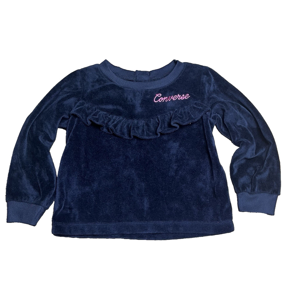 Converse Chuck Taylor All Star Black Velour Ruffle Shirt Toddler Girls 18 Months